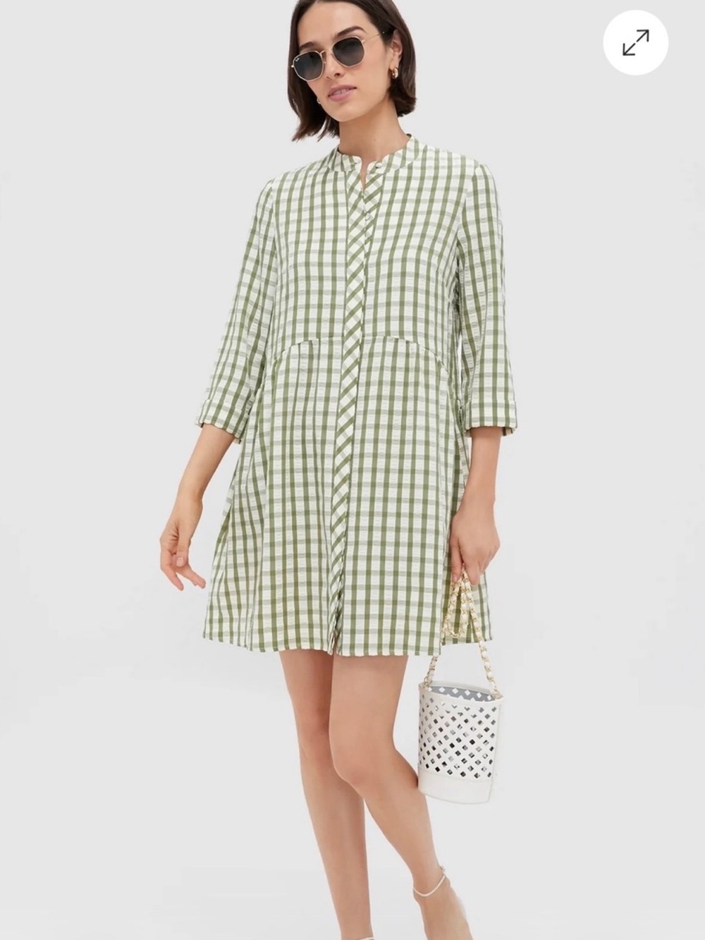 TUCKERNUCK Sage Green Gingham Royal Shirt Mini Dress Sz Small Preppy Classic